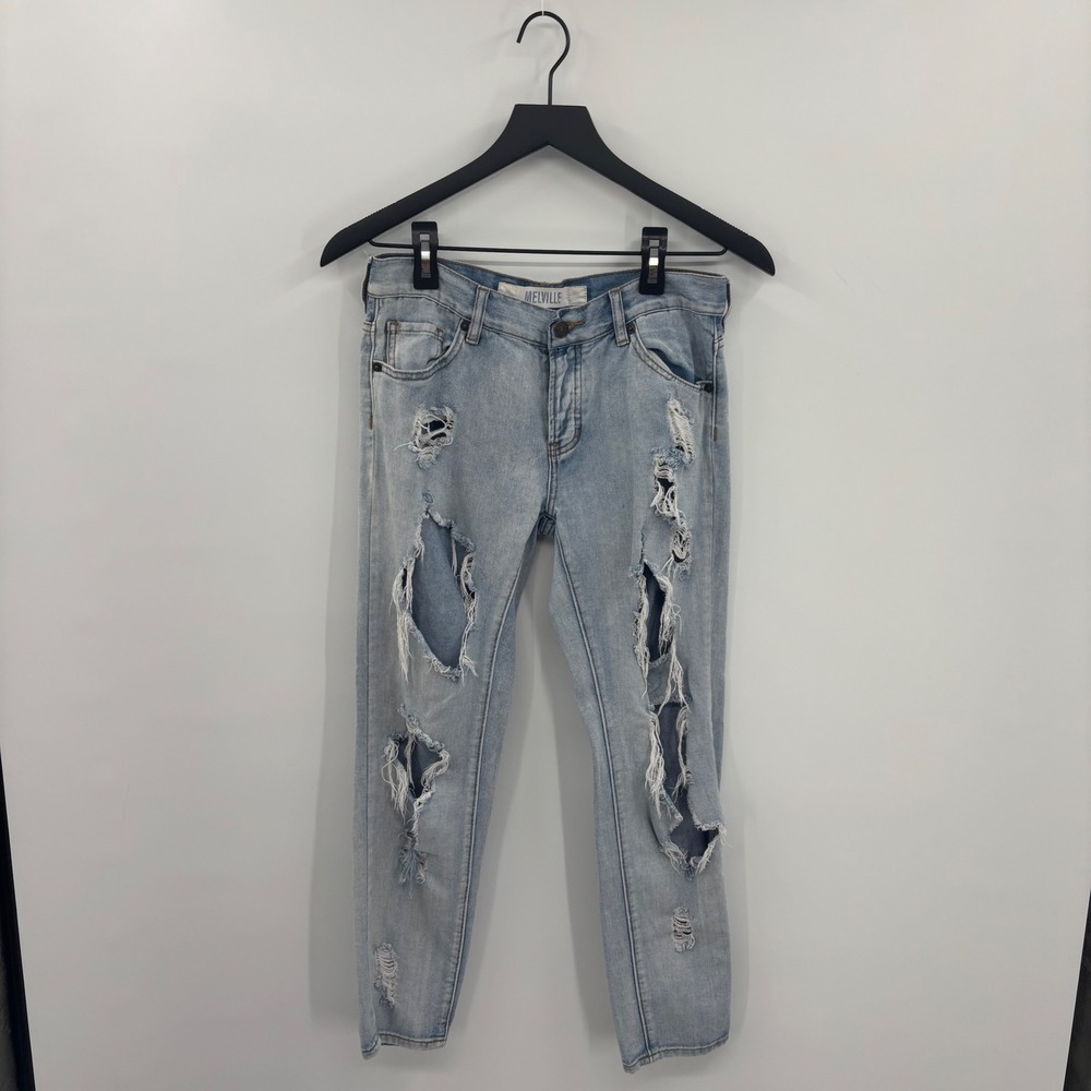 Brandy‎ Melville Distressed Jeans Womens 25 Light Wash Button Fly Boho 90s Y2K
